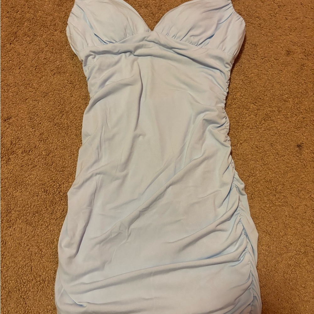 Elegant Light Blue Ruched Dress